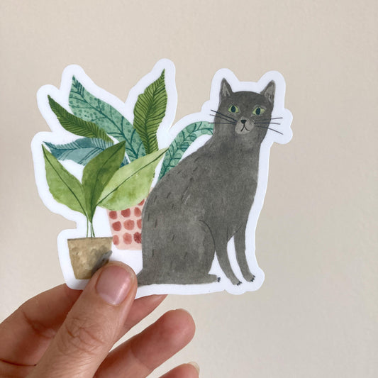 Cat and Houseplant Sticker
