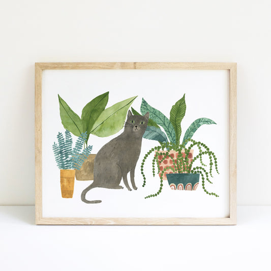 Cat and Houseplants Giclée print