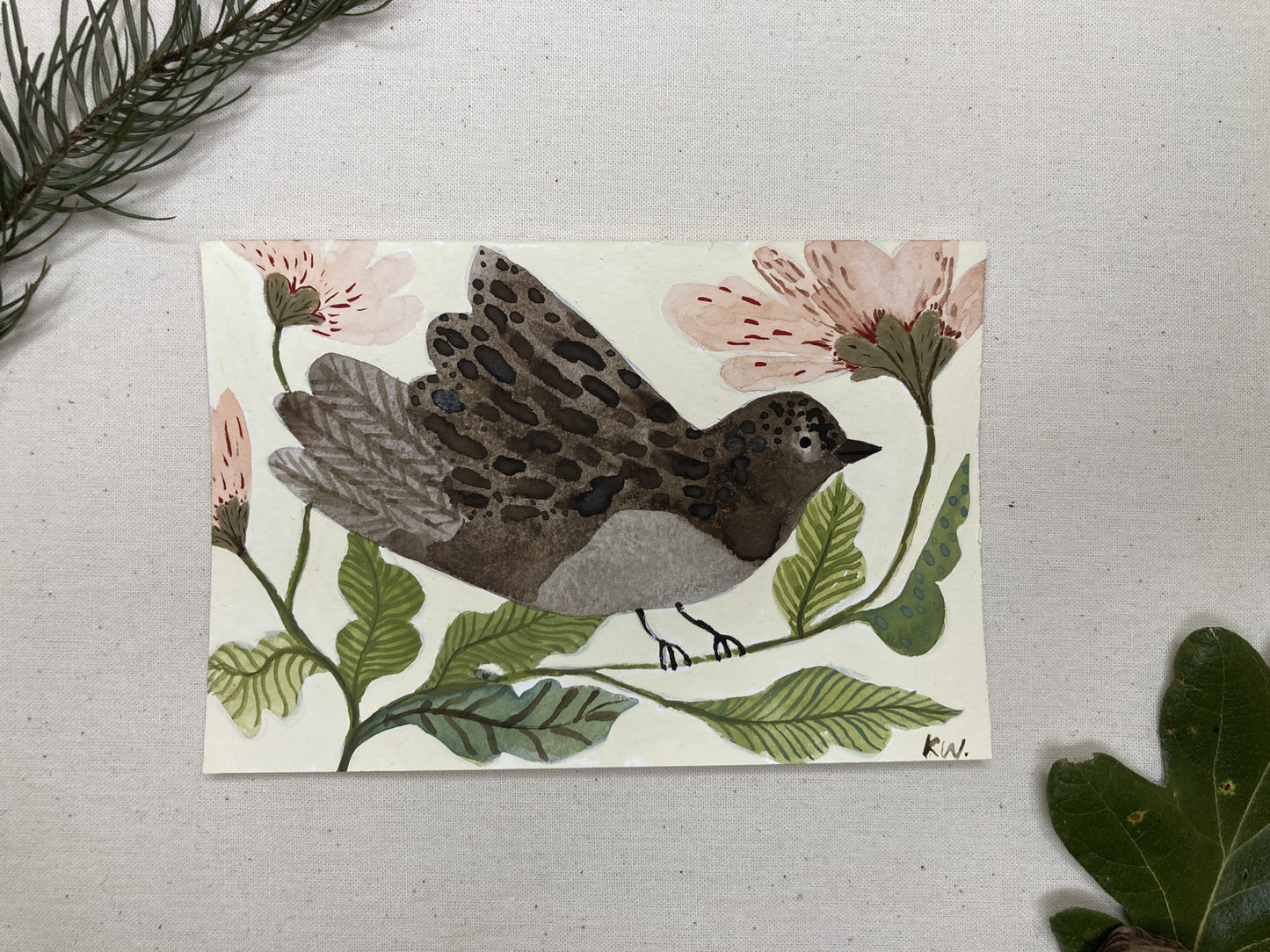 A Bird for Autumn 3 Original Tiny Painting