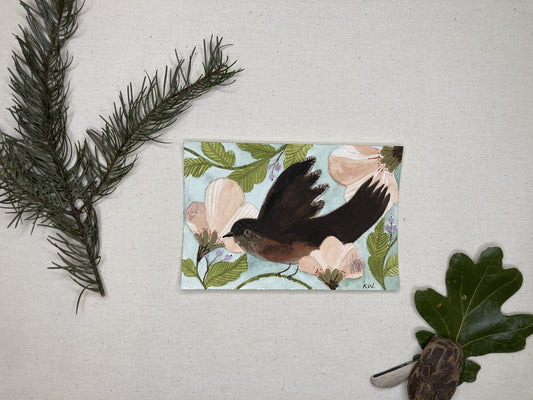 A Bird for Autumn 4 Original Tiny Painting