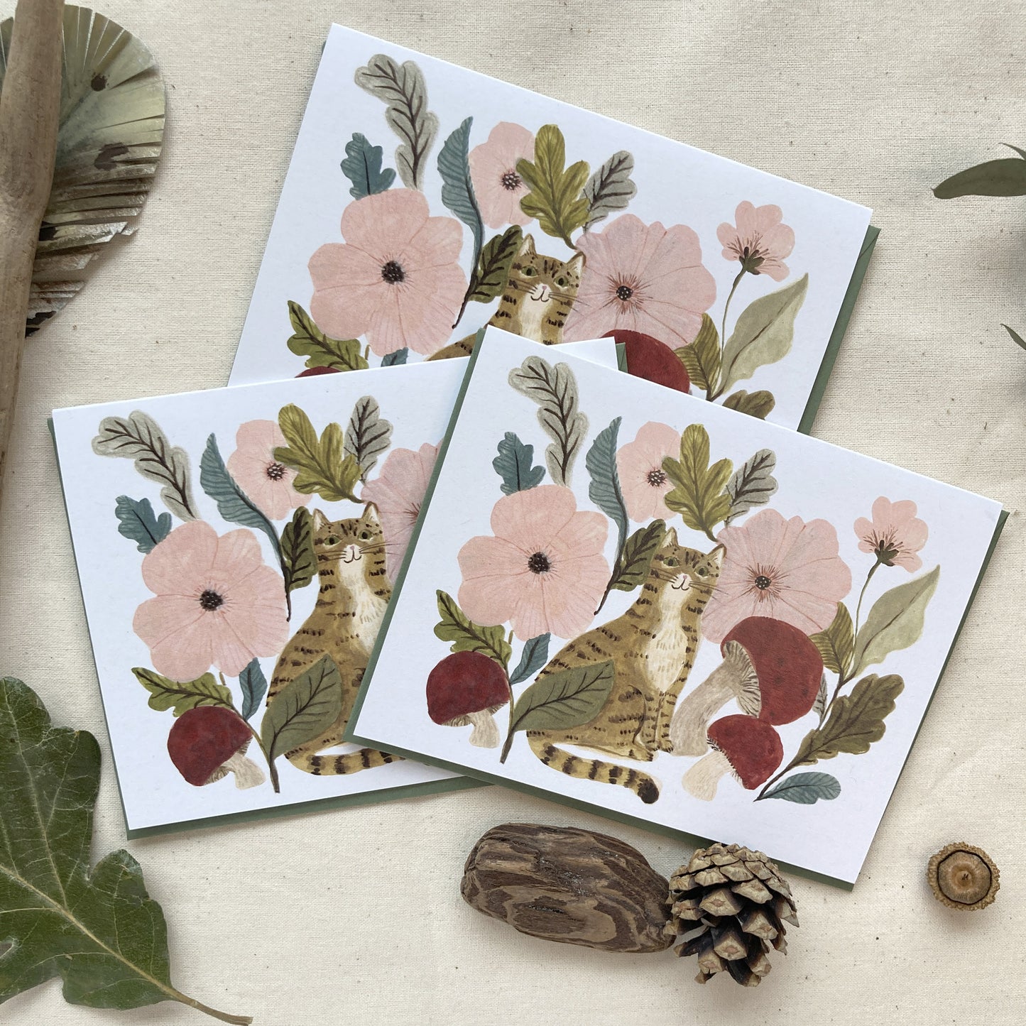 Cat and Mushrooms Greeting Card