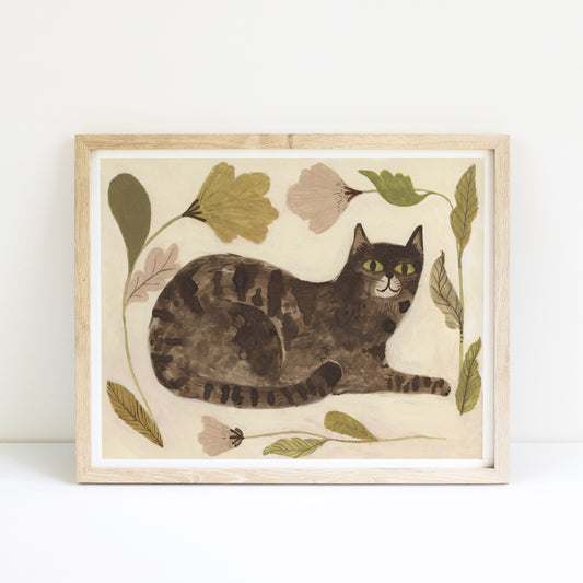 Cat and Flowers Giclée Print