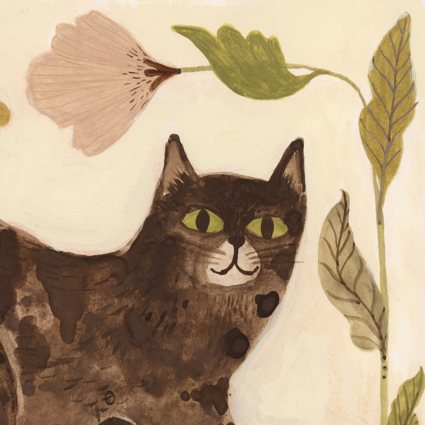 Cat and Flowers Giclée Print