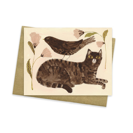 Cat and Bird Friendship Greeting Card