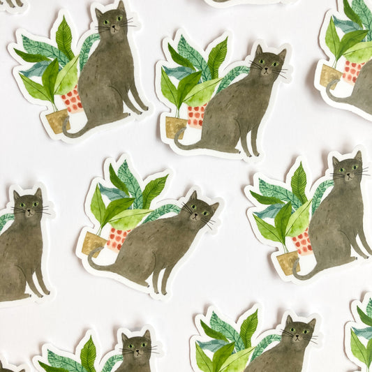 Cat and Houseplant Matte Vinyl Sticker