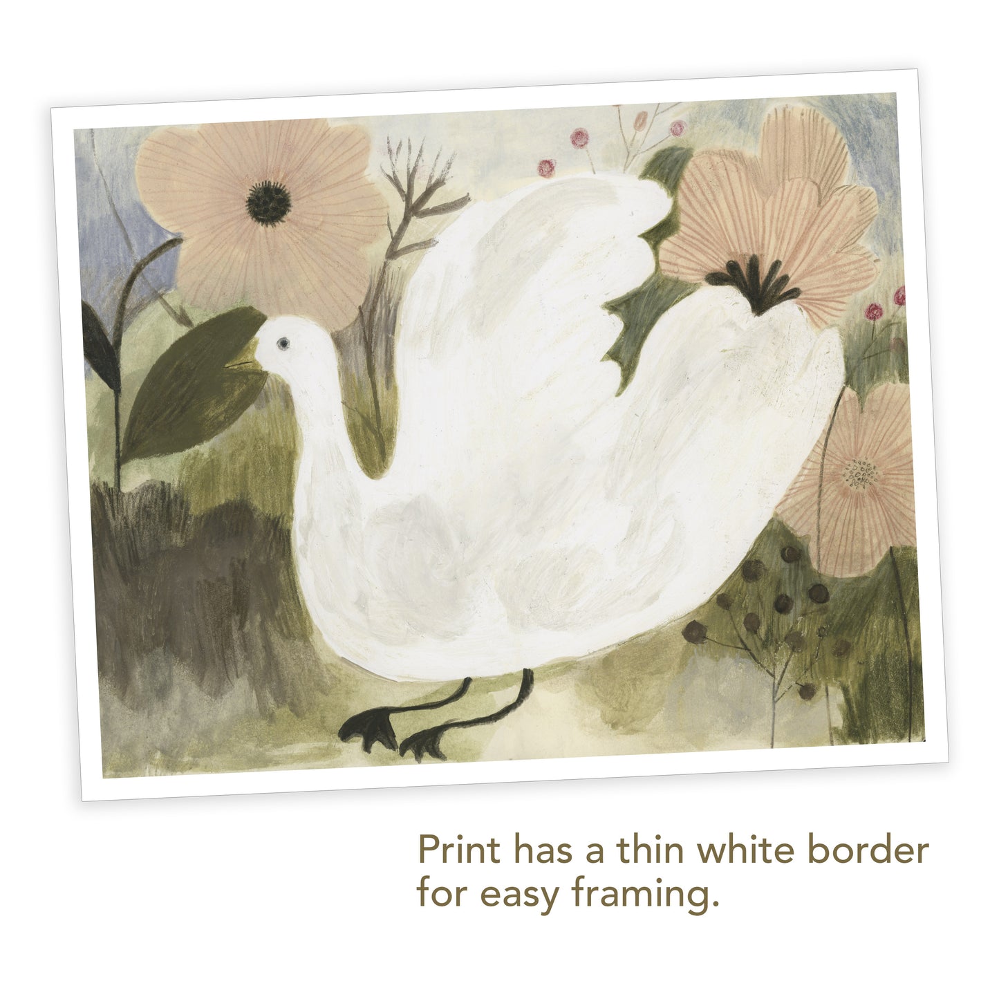 White Goose with Flowers Giclée Print