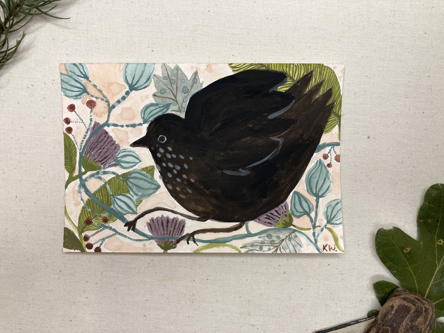 A Bird for Autumn 2 Original Tiny Painting