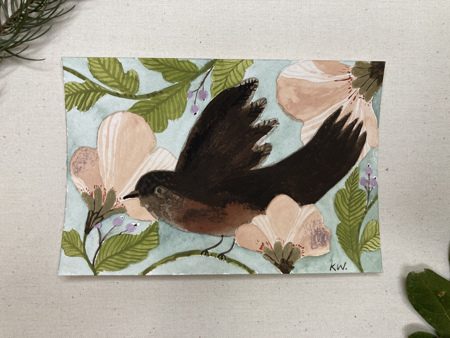 A Bird for Autumn 4 Original Tiny Painting