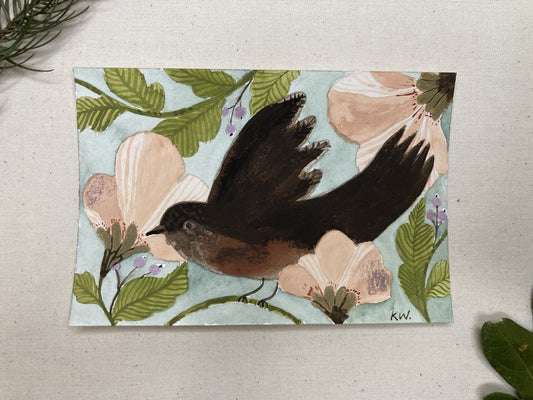 A Bird for Autumn 4 Original Tiny Painting