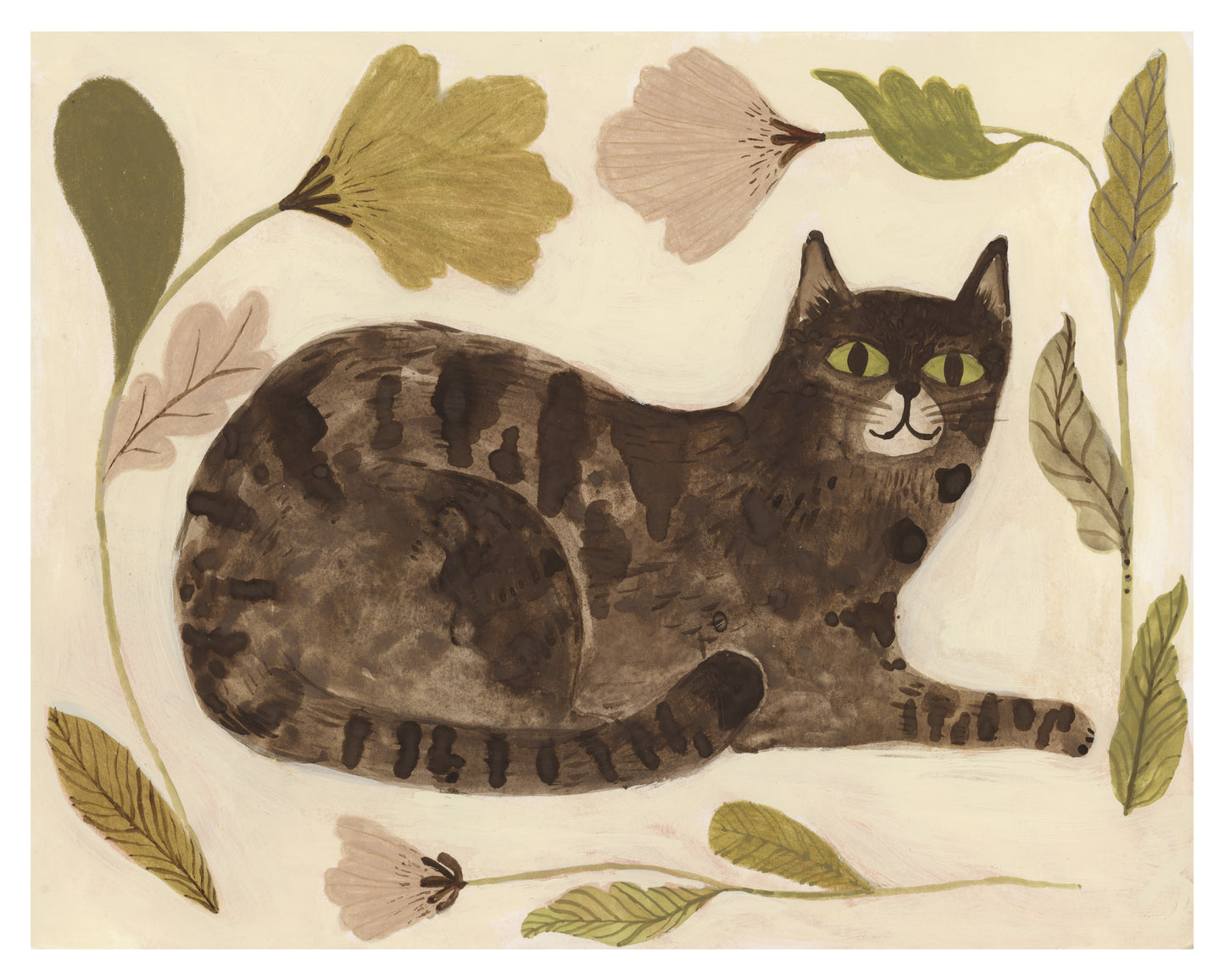 Cat and Flowers Giclée Print