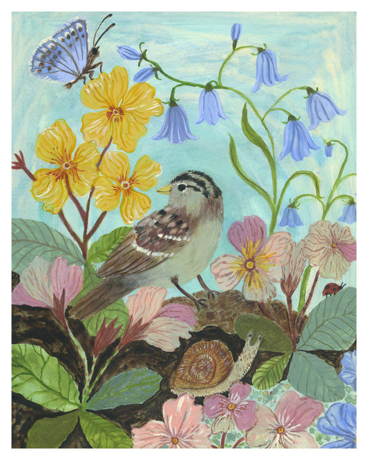 Primula and Sparrow Giclée print