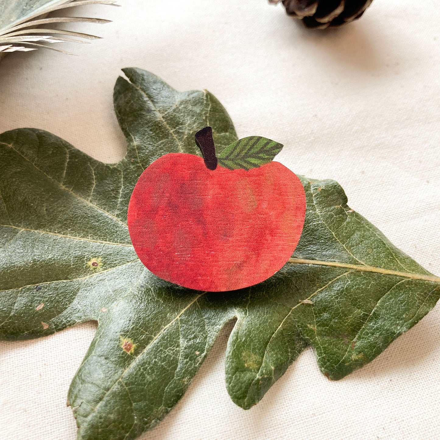 Happy Apple Wooden Pin