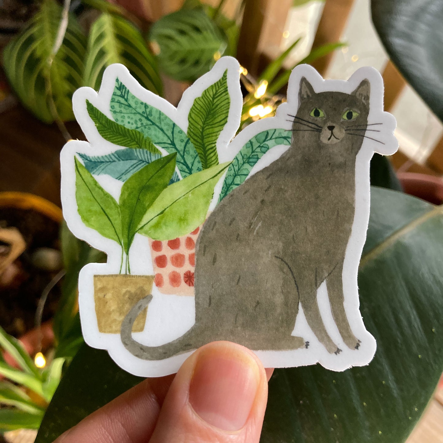 Cat and Houseplant Matte Vinyl Sticker