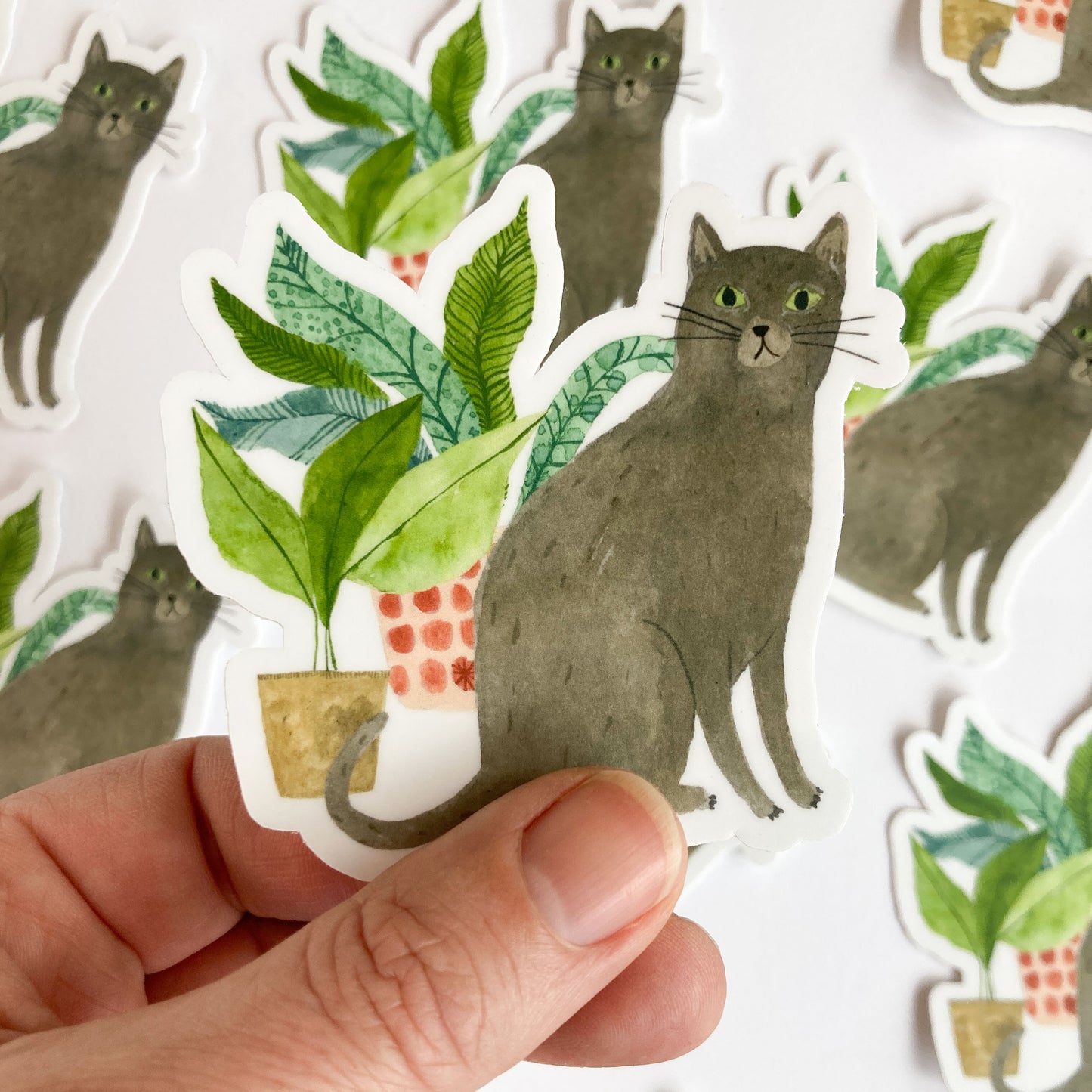 Cat and Houseplant Matte Vinyl Sticker