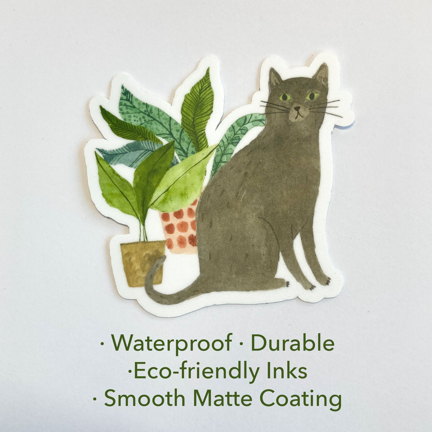 Cat and Houseplant Matte Vinyl Sticker