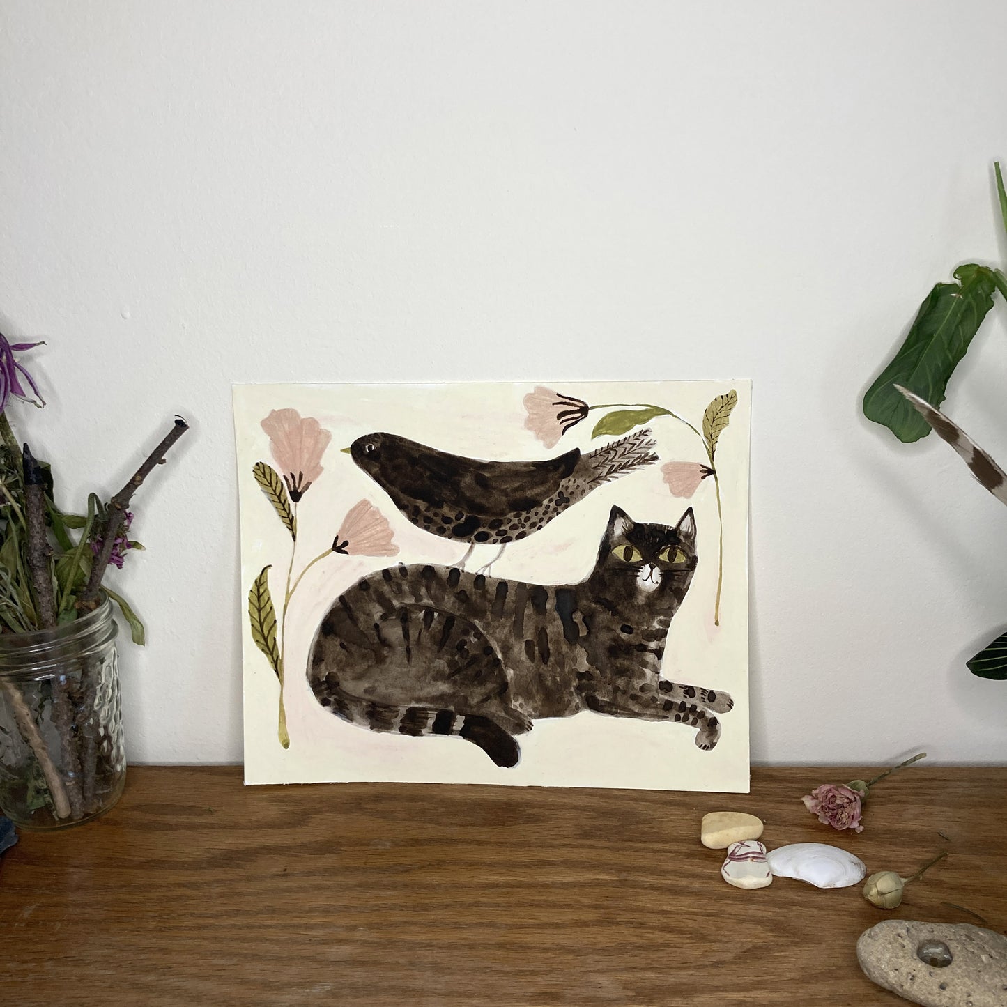 Cat and Bird Original Painting