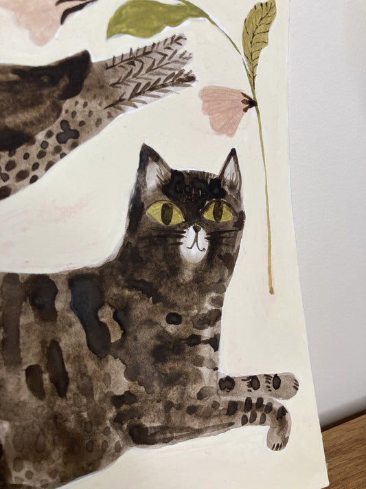 Cat and Bird Original Painting